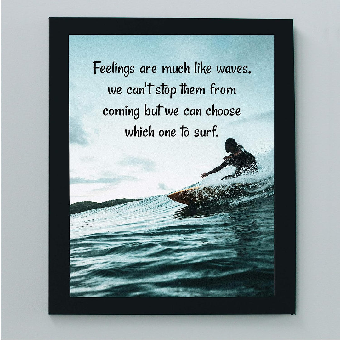 Feelings Are Like Waves-Choose Which One to Surf Beach Poster Print-8x10" Inspirational Quotes Wall Art-Ready to Frame. Home-Office-Ocean Theme Decor. Perfect Guest-Beach House Sign! Great Advice!