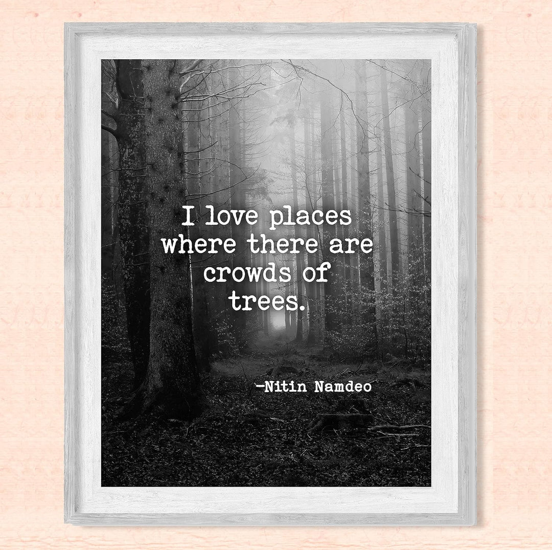 Love Places Where There Are Crowds of Trees-Inspirational Quotes Wall Art -8x10" Forest w/Trees Black &amp; White Photo Print-Ready to Frame. Home-Office-School-Nature Decor. Reminder to Get Outdoors!