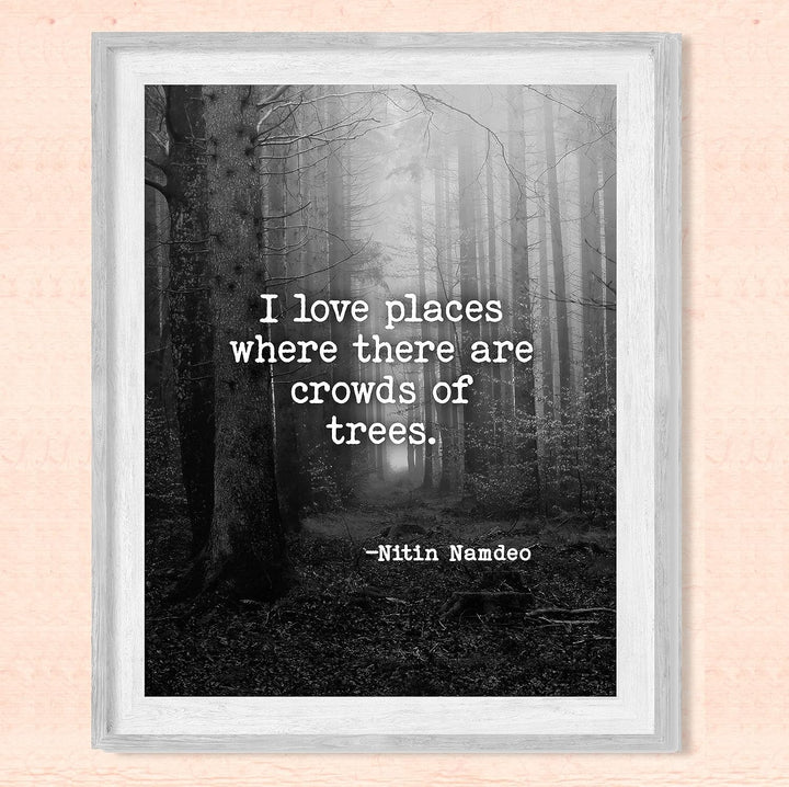 Love Places Where There Are Crowds of Trees-Inspirational Quotes Wall Art -8x10" Forest w/Trees Black &amp; White Photo Print-Ready to Frame. Home-Office-School-Nature Decor. Reminder to Get Outdoors!