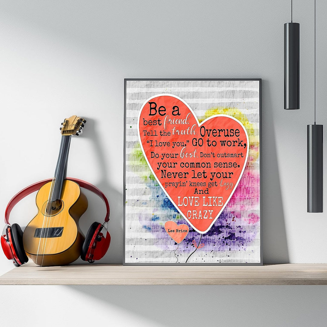 Lee Brice-"Love Like Crazy" Song Lyric Wall Art -11 x 14" Rustic Music Print-Ready to Frame. Typographic Heart Design. Perfect Home-Studio-Bar-Dorm-Cave Decor. Great Gift for Country Music Fans!