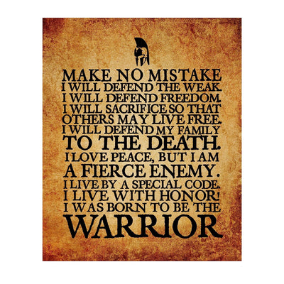 Warrior's Code- Motivational Quotes Wall Art-8 x 10"-Ready to Frame. Fierce Inspirational Poster Print w/Replica Distressed Parchment Design. Perfect Home-Gym-Office-Cave Decor. Great Gift for Dad!