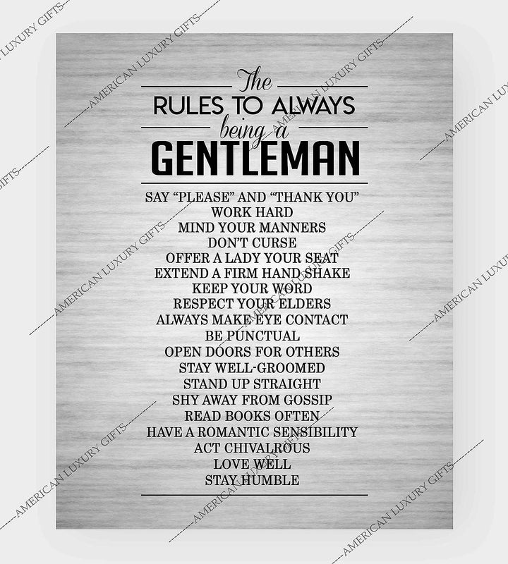 The Rules To Always Being A Gentleman Motivational Wall Art for Men -8 x 10" Typographic Poster Print-Ready to Frame. Perfect Home-Office-Man Cave-School Decor. Great Advice for All Gentlemen!