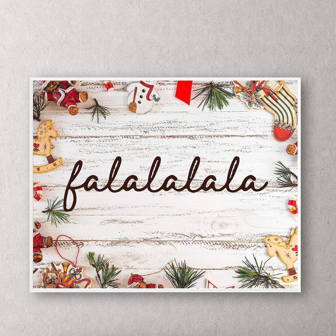 Fa-la-la-la-la Rustic Holiday Sign -14 x 11" Festive Christmas Wall Art Print w/Replica Wood Design-Ready to Frame. Typographic Home-Kitchen-Farmhouse-Welcome Decor. Great Gift! Printed on Paper.