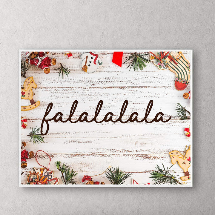 Fa-la-la-la-la Rustic Holiday Sign -14 x 11" Festive Christmas Wall Art Print w/Replica Wood Design-Ready to Frame. Typographic Home-Kitchen-Farmhouse-Welcome Decor. Great Gift! Printed on Paper.