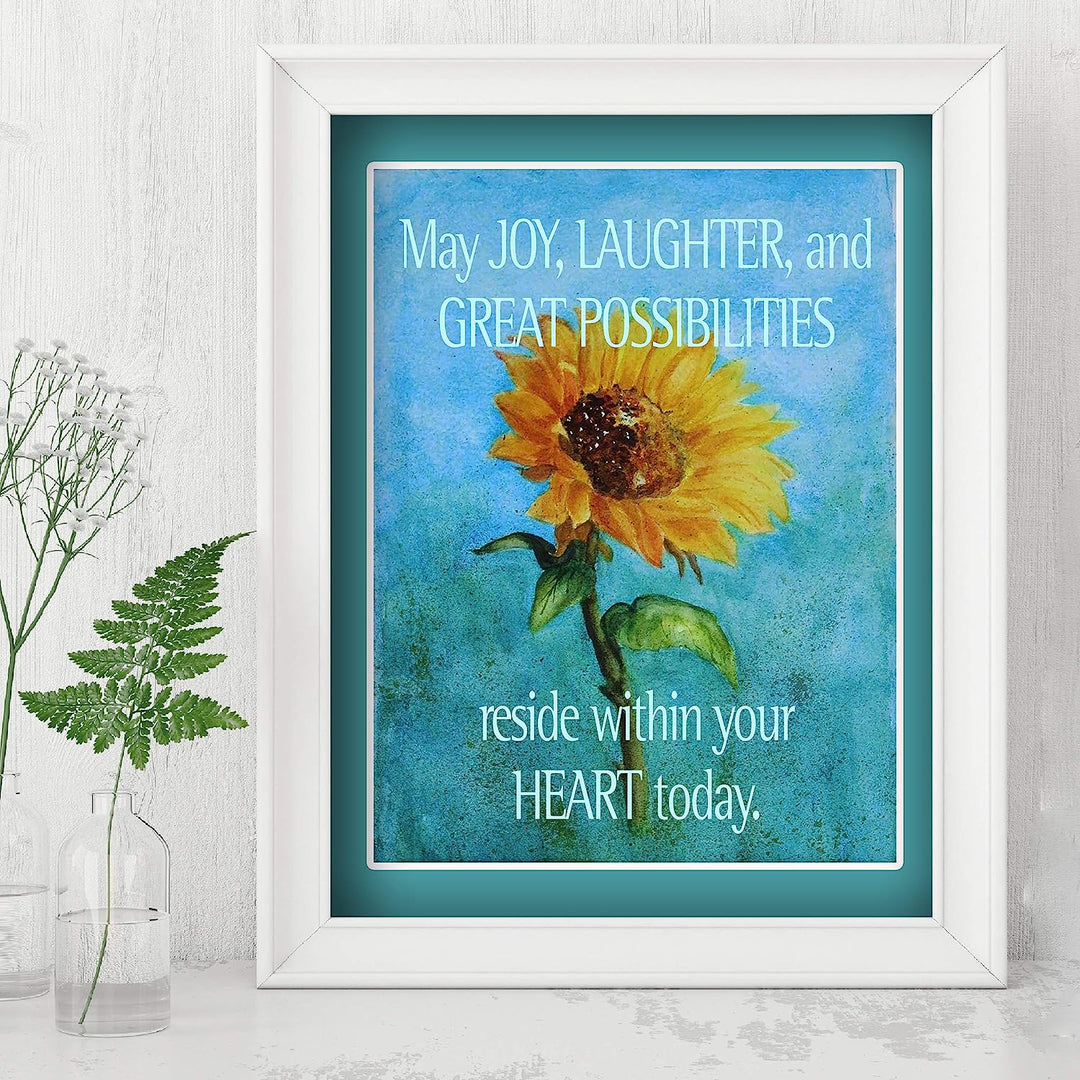 May Joy-Laughter Reside Within Your Heart Inspirational Quotes Wall Art -8 x 10" Modern Floral Poster Print-Ready to Frame. Positive Home-Office-Church-Christian Decor. Great Motivational Gift!