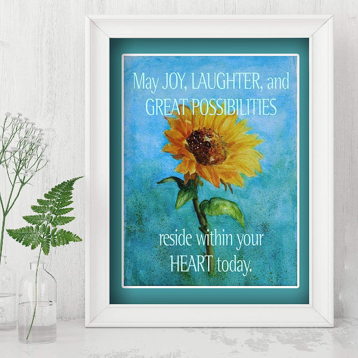 May Joy-Laughter Reside Within Your Heart Inspirational Quotes Wall Art -8 x 10" Modern Floral Poster Print-Ready to Frame. Positive Home-Office-Church-Christian Decor. Great Motivational Gift!