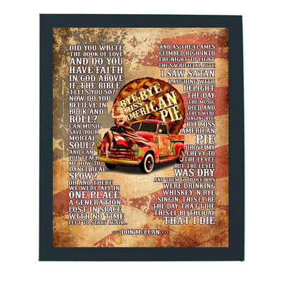 Don McLean-"Bye, Bye Miss American Pie" Song Lyric Wall Art -11 x 14" Rustic American Flag Print-Ready to Frame. Perfect Home-Studio-Bar-Dorm-Cave Decor. Great Patriotic Gift for Folk Rock Music Fans!