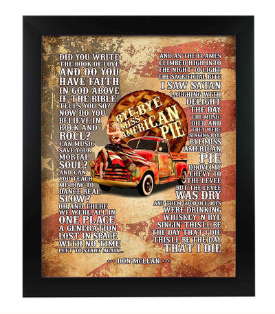 Don McLean-"Bye, Bye Miss American Pie" Song Lyric Wall Art -11 x 14" Rustic American Flag Print-Ready to Frame. Perfect Home-Studio-Bar-Dorm-Cave Decor. Great Patriotic Gift for Folk Rock Music Fans!