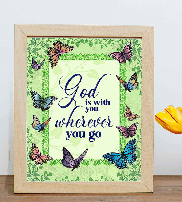 ?God Is With You Wherever You Go" Inspirational Quotes Wall Art-8 x 10" Abstract Floral Poster Print w/Butterflies-Ready to Frame. Christian Decor for Home-Office-Church. God Is Always There!