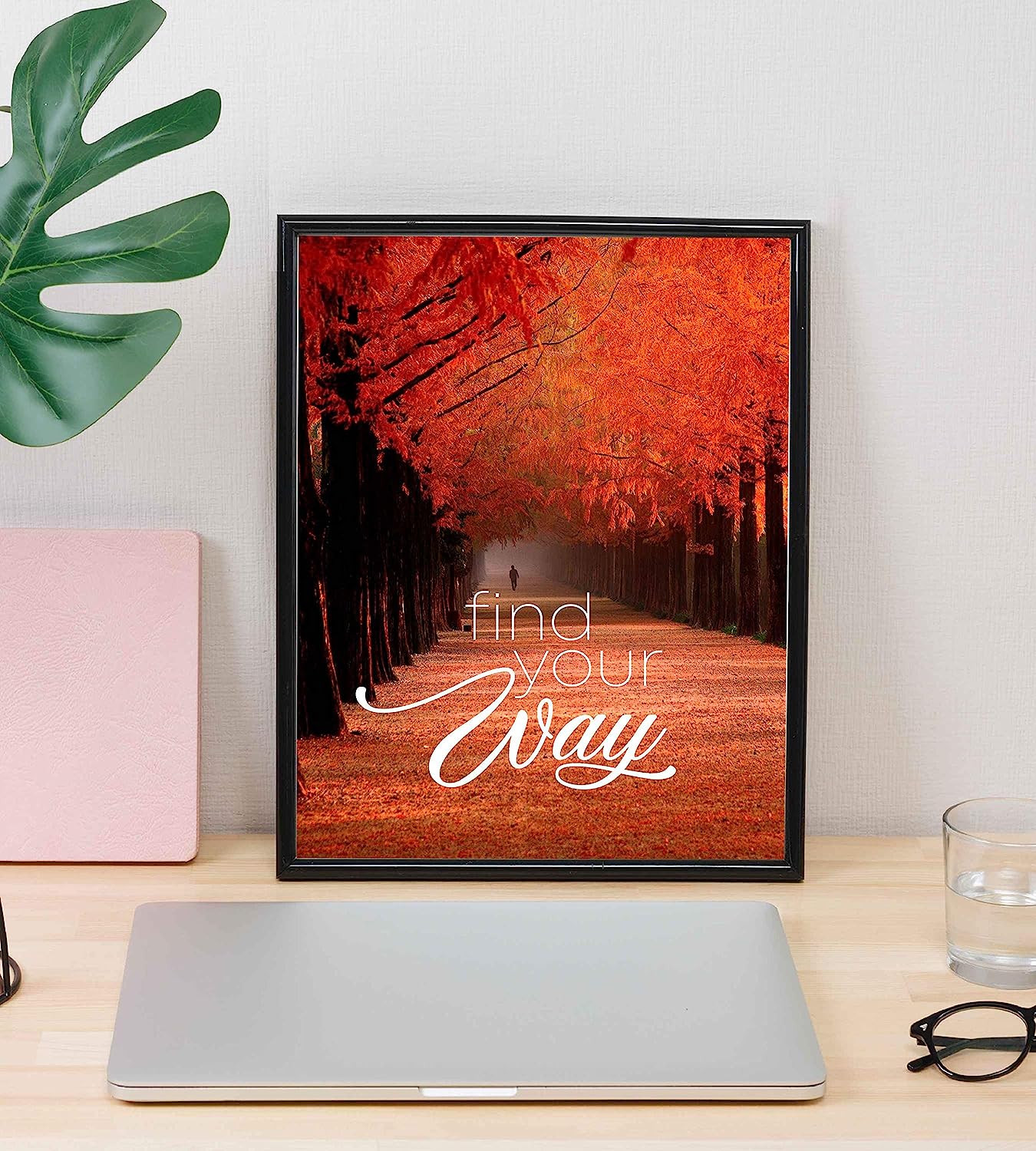 Find Your Way Inspirational Quotes Wall Art-8 x 10" Motivational Typographic Poster Print w/Tree-Lined Autumn Landscape-Ready to Frame. Beautiful Fall Scenery for Home-Office-School D?cor!