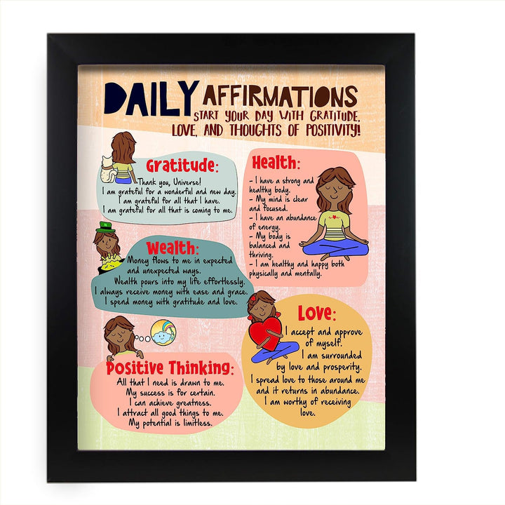 Daily Affirmations to Start Your Day Motivational Quotes Wall Decor -11 x 14" Typographic Art Print-Ready to Frame. Inspirational Home-Office-Studio-School-Zen Decor. Positive Sign for Mindfulness!