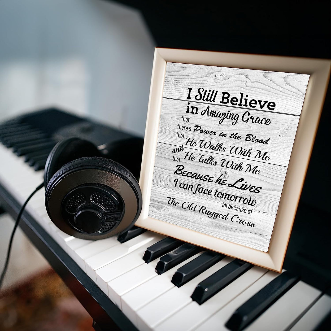 ?Still Believe-Amazing Grace-Old Rugged Cross?-Gospel Hymns Wall Art-8 x 10" Christian Song Lyric Print w/Distressed Wood Design-Ready to Frame. Perfect Religious Home-Office-Cabin-Lake House Decor!