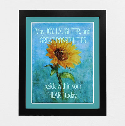 May Joy-Laughter Reside Within Your Heart Inspirational Quotes Wall Art -8 x 10" Modern Floral Poster Print-Ready to Frame. Positive Home-Office-Church-Christian Decor. Great Motivational Gift!