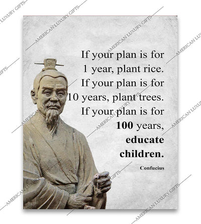 If Your Plan Is For 100 Years-Educate Children Confucius Quotes Wall Art -8 x 10" Motivational Poster Print-Ready to Frame. Inspirational Home-Office-School-Study Decor. Great Gift of Motivation!