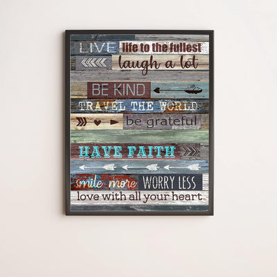 Live Life to the Fullest Inspirational Quotes Wall Art-11x14" Motivational Poster Print w/Replica Wood Design-Ready to Frame. Great Home-Office-School Decor for Inspiration! Printed on Photo Paper.