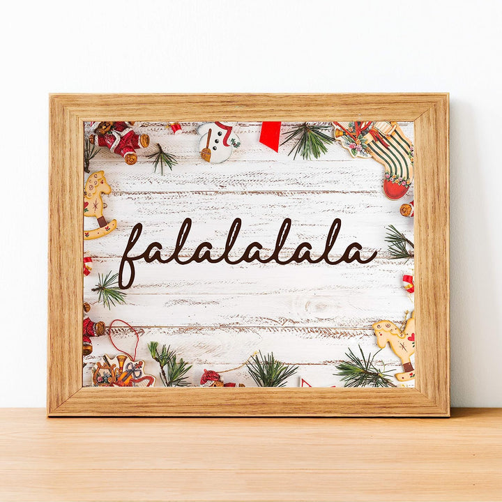 Fa-la-la-la-la Rustic Holiday Sign -14 x 11" Festive Christmas Wall Art Print w/Replica Wood Design-Ready to Frame. Typographic Home-Kitchen-Farmhouse-Welcome Decor. Great Gift! Printed on Paper.