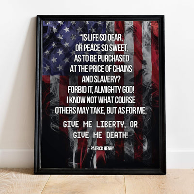 Give Me Liberty or Give Me Death!-Patrick Henry Quotes Wall Art - 11 x 14" Patriotic American Flag Print-Ready to Frame. Pro-American Decor for Home-Office-Garage-Bar-Cave. Great Political Gift!
