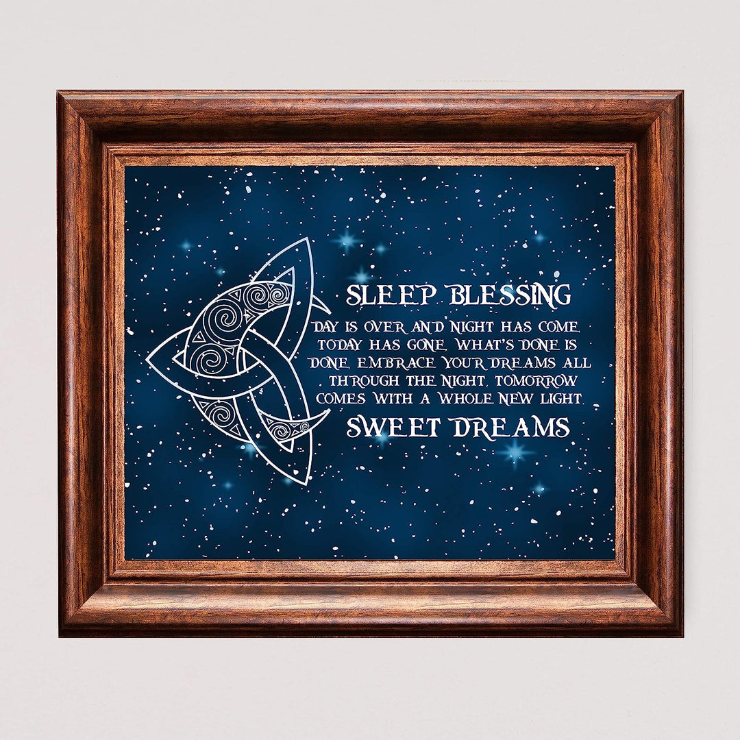 Sleep Blessing-Sweet Dreams Poetic Wall Art Sign -10x8" Celtic Starry Night Print with Crescent Moon Image-Ready to Frame. Inspirational Irish Sign for Home-Kids Bedroom-Nursery Decor. Great Gift!