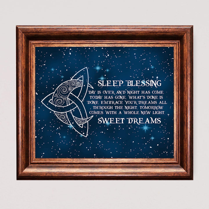 Sleep Blessing-Sweet Dreams Poetic Wall Art Sign -10x8" Celtic Starry Night Print with Crescent Moon Image-Ready to Frame. Inspirational Irish Sign for Home-Kids Bedroom-Nursery Decor. Great Gift!