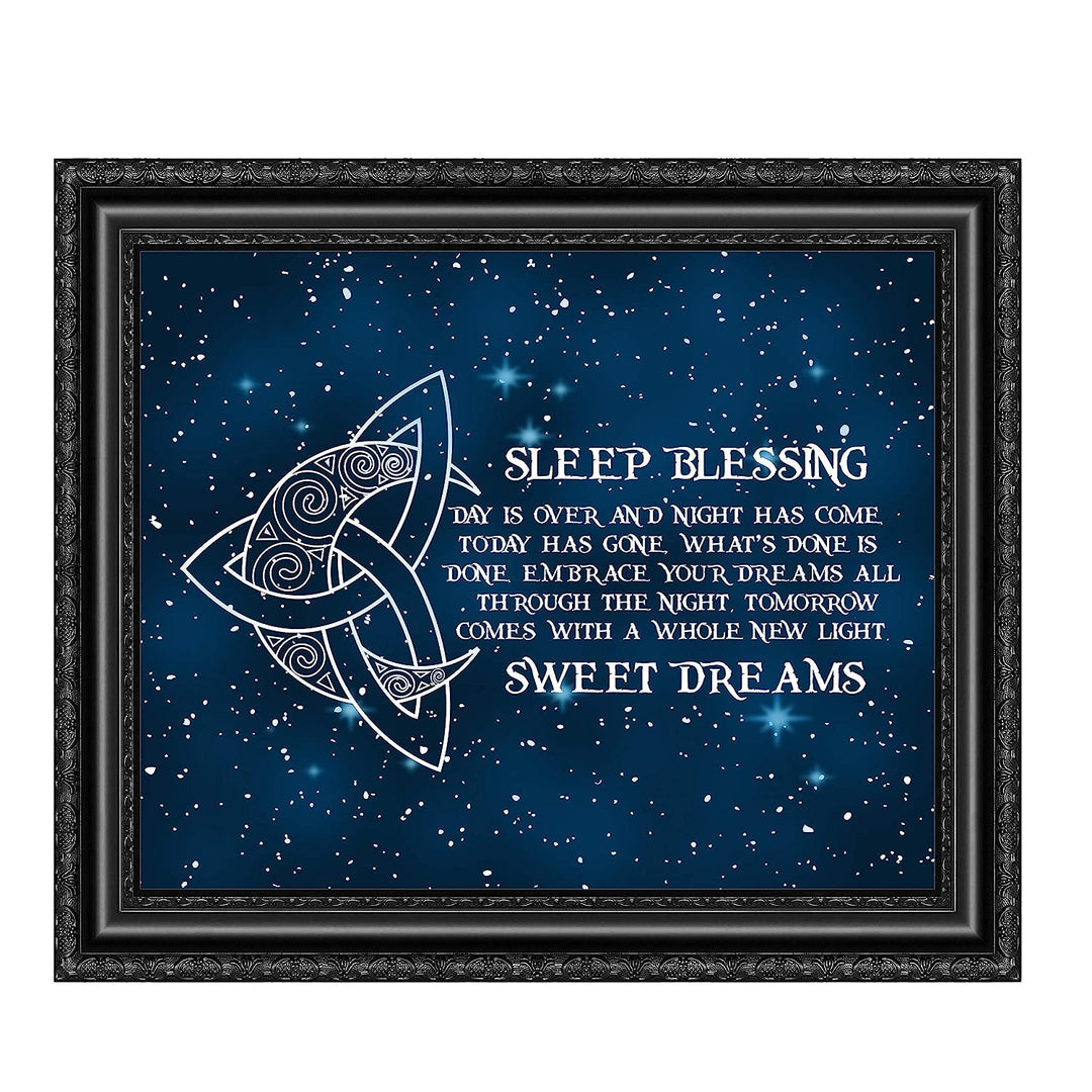 Sleep Blessing-Sweet Dreams Poetic Wall Art Sign -10x8" Celtic Starry Night Print with Crescent Moon Image-Ready to Frame. Inspirational Irish Sign for Home-Kids Bedroom-Nursery Decor. Great Gift!