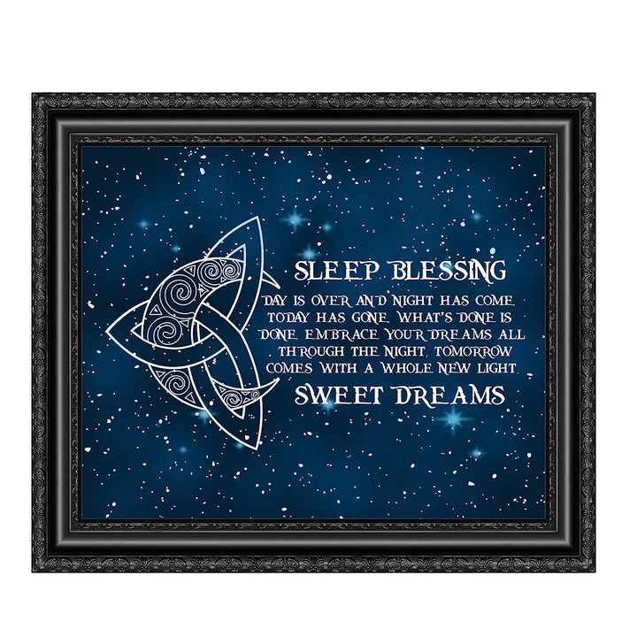 Sleep Blessing-Sweet Dreams Poetic Wall Art Sign -10x8" Celtic Starry Night Print with Crescent Moon Image-Ready to Frame. Inspirational Irish Sign for Home-Kids Bedroom-Nursery Decor. Great Gift!