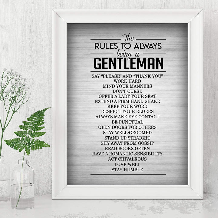 The Rules To Always Being A Gentleman Motivational Wall Art for Men -8 x 10" Typographic Poster Print-Ready to Frame. Perfect Home-Office-Man Cave-School Decor. Great Advice for All Gentlemen!