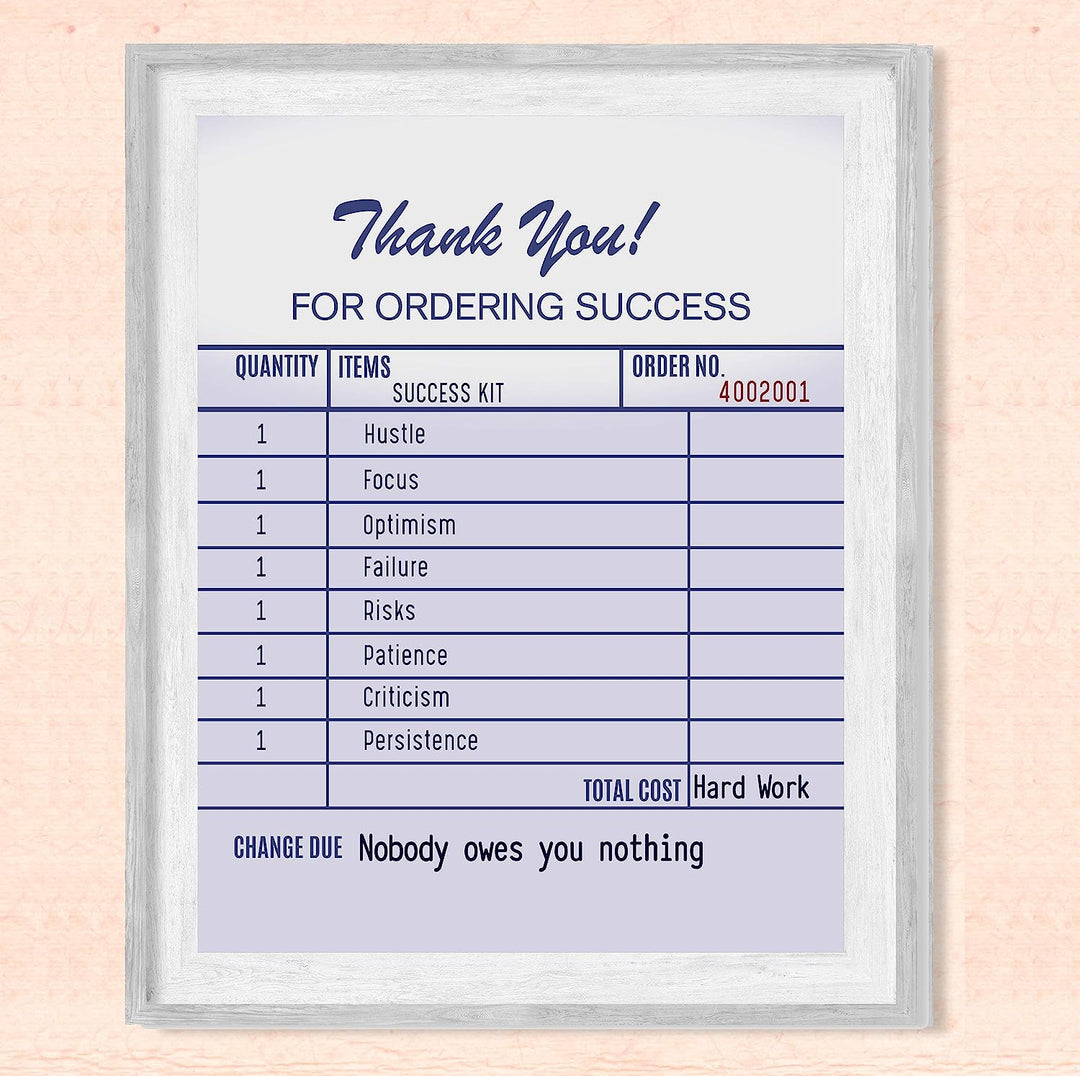 Thank You For Ordering Success Funny Motivational Wall Art Decor -8 x 10" Humorous Receipt Design Print-Ready to Frame. Inspirational Home-Office-School-Dorm Decor. Fun Gift to Encourage Success!