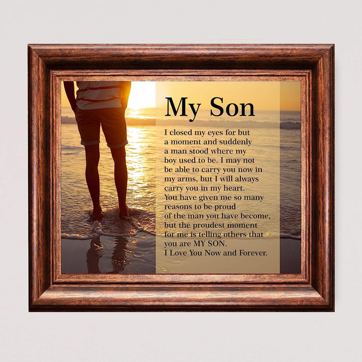 My Son-Love You Now &amp; Forever Inspirational Family Wall Art -10 x 8" Modern Typographic Beach Sunset Print-Ready to Frame. Loving, Heartfelt Message for All Sons. Great Wedding-Graduation Gift!