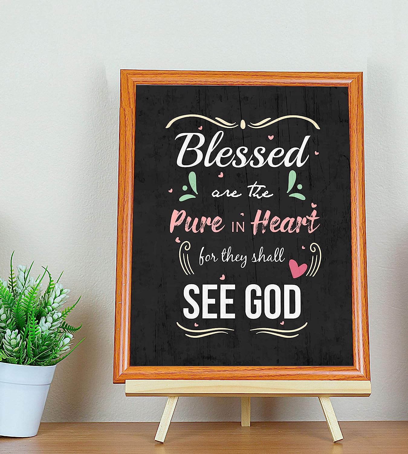 ?Blessed Are the Pure in Heart" Bible Verse Wall Art-8 x 10" Scripture Poster Print w/Distressed Wood Design-Ready to Frame. Inspirational Christian Decor for Home-Office-Church. Great Gift of Faith!