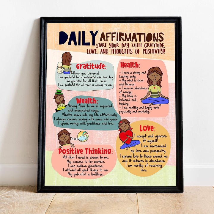 Daily Affirmations to Start Your Day Motivational Quotes Wall Decor -11 x 14" Typographic Art Print-Ready to Frame. Inspirational Home-Office-Studio-School-Zen Decor. Positive Sign for Mindfulness!