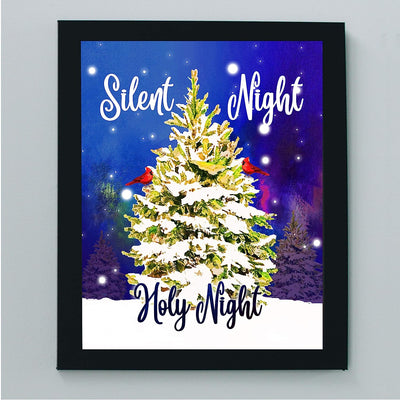 Silent Night-Holy Night Christmas Song Wall Art-8x10" Modern Holiday Music Print w/Cardinals in Tree-Ready to Frame. Home-Kitchen-Farmhouse-Winter Decor. Perfect Welcome Sign! Great Christian Gift!