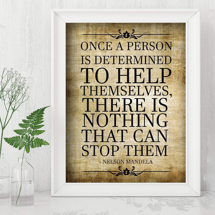 Mandela Quotes Wall Art- ?Once a Person Is Determined To Help Self-No Stopping Them?- 8 x 10" Wall Print-Ready to Frame. Modern Home-Office-School D?cor. Perfect Gift for Motivation &amp; Inspiration.