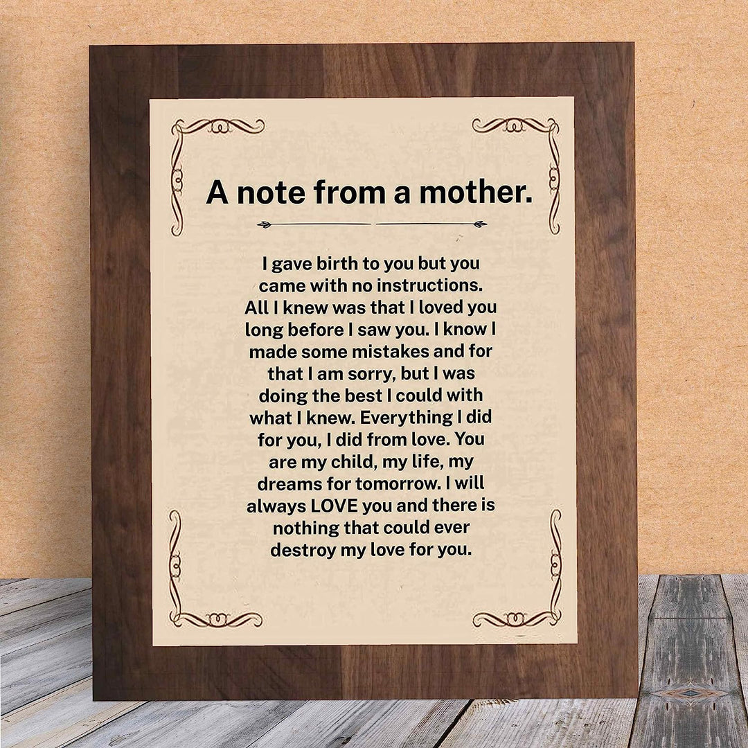 A Note From A Mother Inspirational Wall Art Sign -8x10" Vintage Typographic Poster Print-Ready to Frame. Perfect Loving Decor for Home-Nursery-Office-Clinic. Heartfelt Keepsake for All Moms!