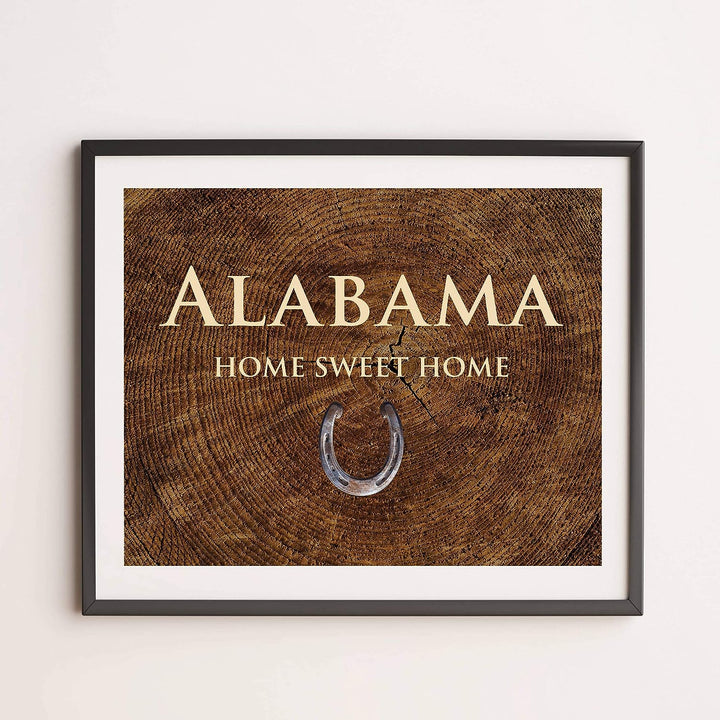 Alabama-Home Sweet Home State Wall Decor -10 x 8" Country Rustic Family Art Print-Ready to Frame. Home-Office-Welcome-Farmhouse Decor. Perfect Southern Housewarming Gift! Printed on Photo Paper.
