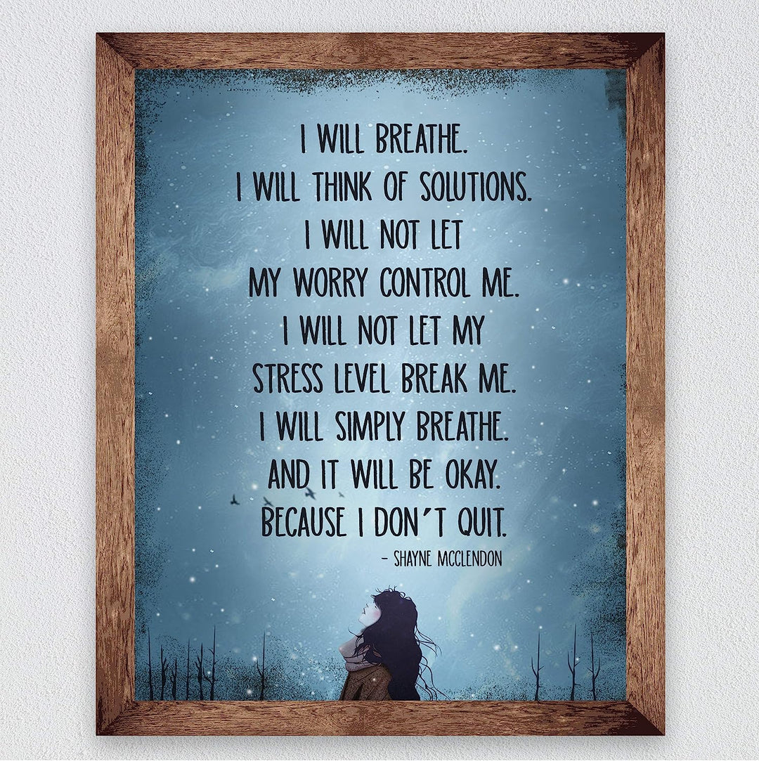 I Will Simply Breathe and It Will Be Okay Inspirational Quotes Wall Art-8 x 10" Modern Typographic Poster Print-Ready to Frame. Positive Home-Office-Dorm-Gym-Meditation Decor. Great Advice for All!