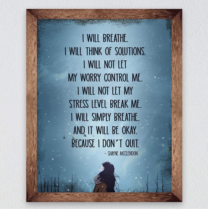 I Will Simply Breathe and It Will Be Okay Inspirational Quotes Wall Art-8 x 10" Modern Typographic Poster Print-Ready to Frame. Positive Home-Office-Dorm-Gym-Meditation Decor. Great Advice for All!