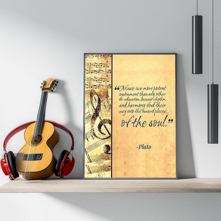 Plato Quotes Wall Art-"Music Finds Its Way Into Our Soul"- 8 x 10 Art Wall Print- Ready to Frame. Modern Home D?cor, Studio &amp; Office D?cor. Makes a Perfect Gift for Music Inspiration &amp; Philosophy.