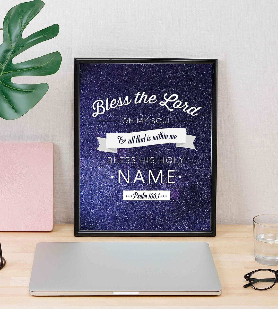 Bless the Lord-Oh My Soul- Psalm 103:1- Bible Verse Wall Art- 8 x 10" Starry Typographic Scripture Print-Ready to Frame. Home-Office-Church D?cor. Great Christian Gift! Bless His Holy Name!