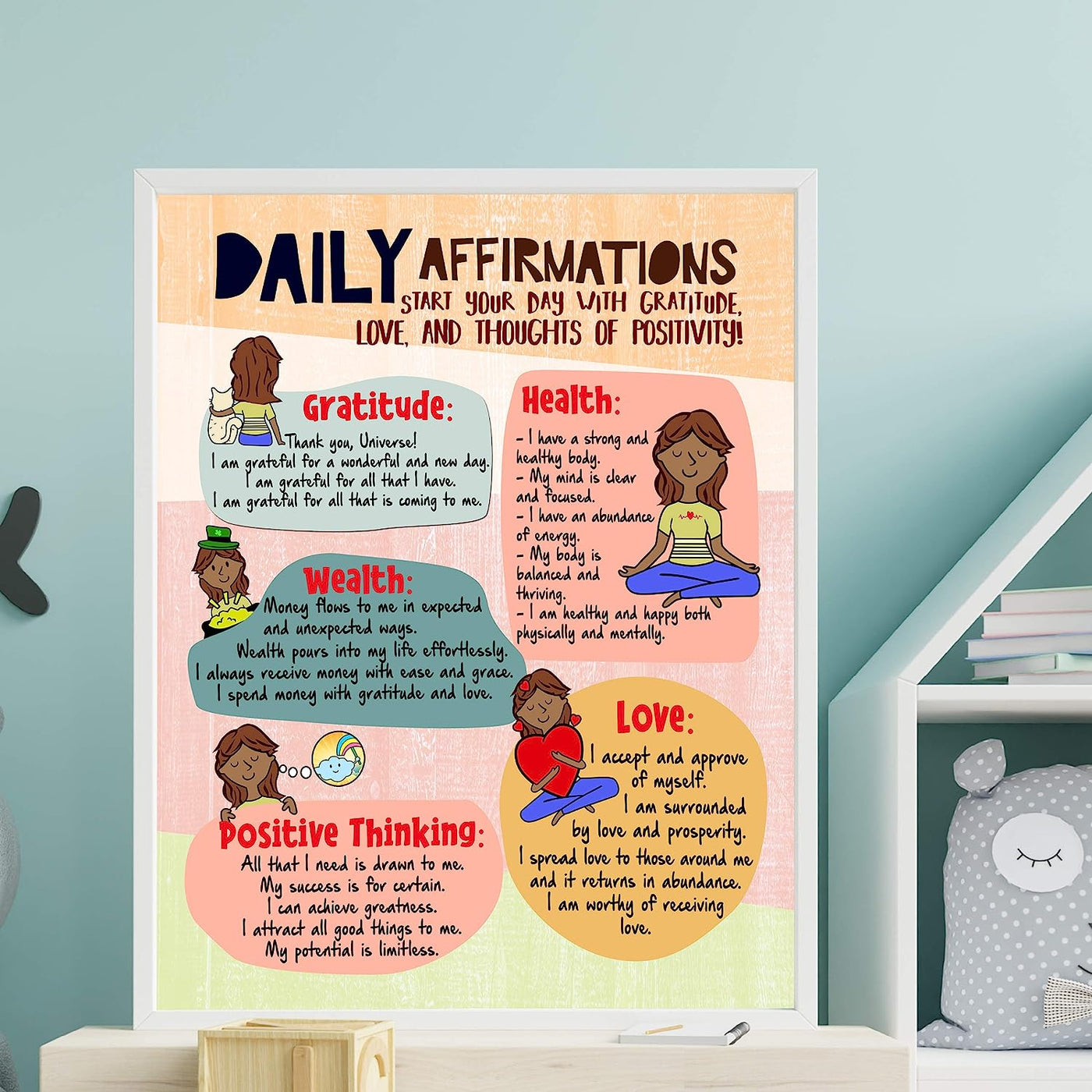 Daily Affirmations to Start Your Day Motivational Quotes Wall Decor -11 x 14" Typographic Art Print-Ready to Frame. Inspirational Home-Office-Studio-School-Zen Decor. Positive Sign for Mindfulness!