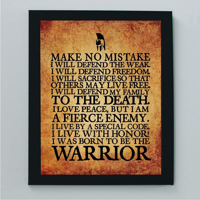 Warrior's Code- Motivational Quotes Wall Art-8 x 10"-Ready to Frame. Fierce Inspirational Poster Print w/Replica Distressed Parchment Design. Perfect Home-Gym-Office-Cave Decor. Great Gift for Dad!