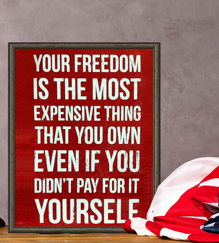 Your Freedom-Most Expensive Thing You Own- 8 x 10" Patriotic Wall Decor-Ready To Frame. Pro-American Poster Print. Rustic Decor for Home-Office-Garage-Bar-Cave. Reminder That Freedom is Not Free!