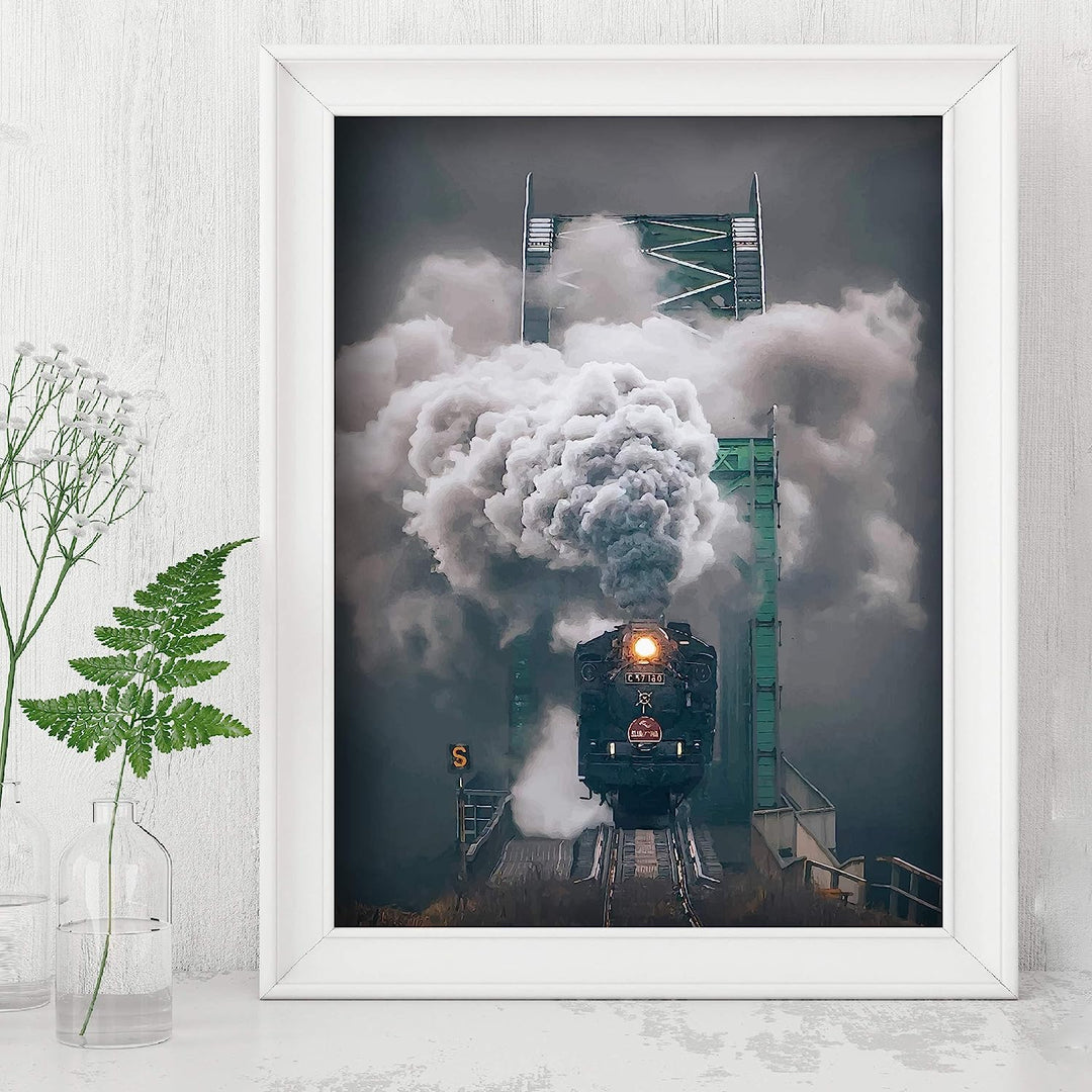 Antique Steam Locomotive Wall Decor Image -8x10" Retro Train Poster Print-Ready to Frame. Railroad Decor for Home-Kids Bedroom-Office-Studio. Perfect Decoration for Game Room-Garage-Man Cave!