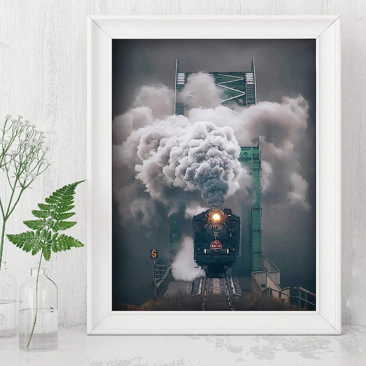 Antique Steam Locomotive Wall Decor Image -8x10" Retro Train Poster Print-Ready to Frame. Railroad Decor for Home-Kids Bedroom-Office-Studio. Perfect Decoration for Game Room-Garage-Man Cave!