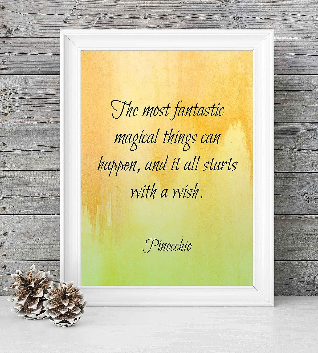 Magical Things Can Happen-All Starts With A Wish -Pinocchio Quotes Wall Art-8 x 10" Inspirational Typographic Print-Ready to Frame. Home-Office-Studio-Nursery-School Decor. Great for Disney Fans!