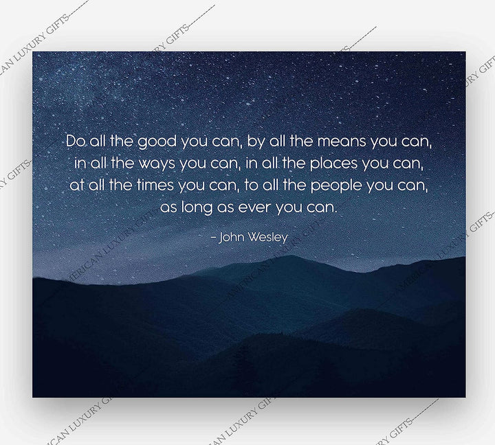 John Wesley Quotes Wall Art-?Do All the Good You Can"-10 x 8" Starry Night Typographic Print-Ready to Frame. Inspirational Wall Decor for Home-Office-School. Great Christian Message-Be Charitable!
