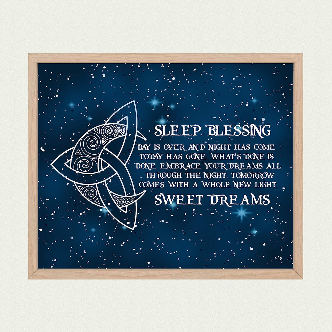Sleep Blessing-Sweet Dreams Poetic Wall Art Sign -10x8" Celtic Starry Night Print with Crescent Moon Image-Ready to Frame. Inspirational Irish Sign for Home-Kids Bedroom-Nursery Decor. Great Gift!