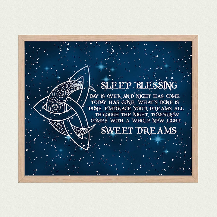 Sleep Blessing-Sweet Dreams Poetic Wall Art Sign -10x8" Celtic Starry Night Print with Crescent Moon Image-Ready to Frame. Inspirational Irish Sign for Home-Kids Bedroom-Nursery Decor. Great Gift!