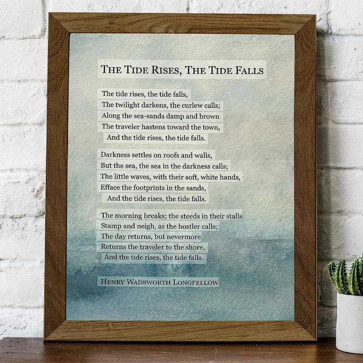 Henry Wadsworth Longfellow-"The Tide Rises, The Tide Falls"-Inspirational Poem Print-8 x 10" Poetic Abstract Wall Art-Ready to Frame. Home-Office-Study-School-Beach Decor. Great Gift for Poetry Fans!