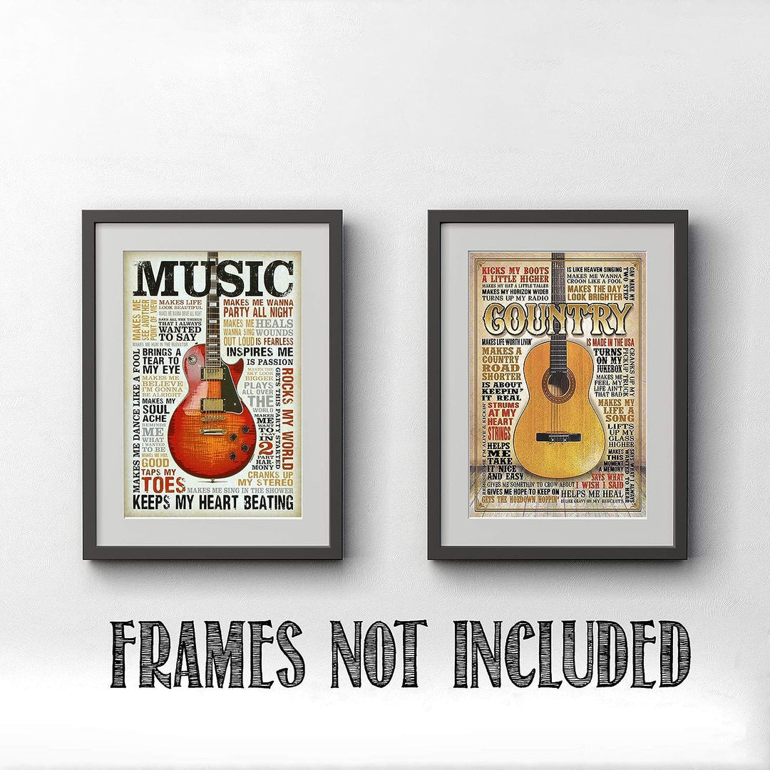 All Music- Country- Guitar Lovers Quotes Wall Art Set (2) 8 x 10&