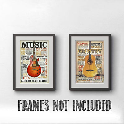 All Music- Country- Guitar Lovers Quotes Wall Art Set (2) 8 x 10's Funny Wall Print- Ready To Frame-Typography Print of Fun Music Sayings. Home- Office- Bar Decor. Perfect Gift for All Music Fans.